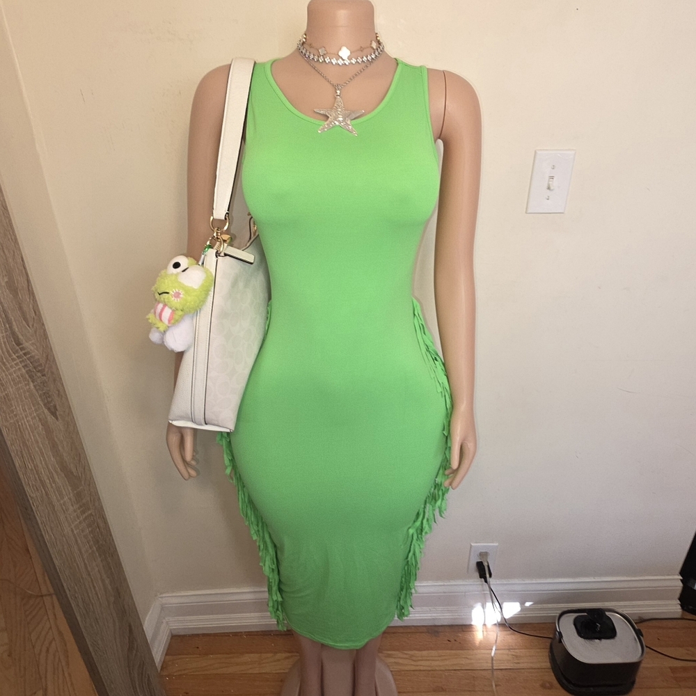 Shein Sxy Green Sleeveless Fringe Dress